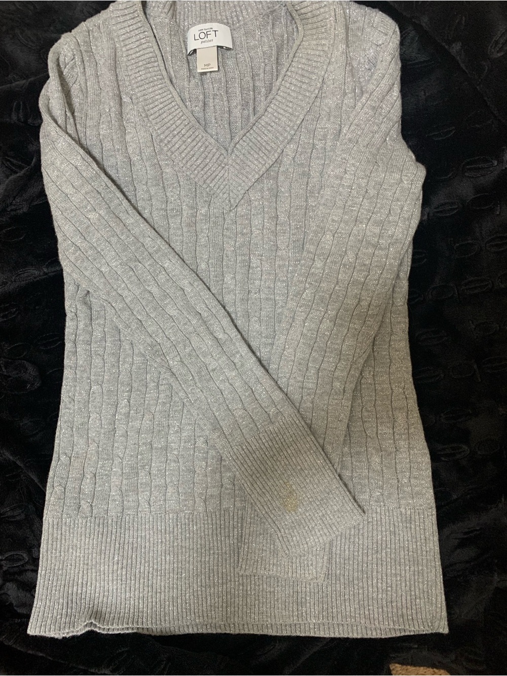 LOFT Gray Ribbed V-Neck Sweater